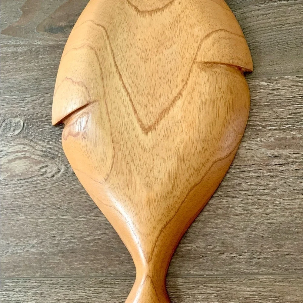 Fish Shaped Hand Carved Wood Chip & Dip Serving Platter Made in Haiti 21”x10”